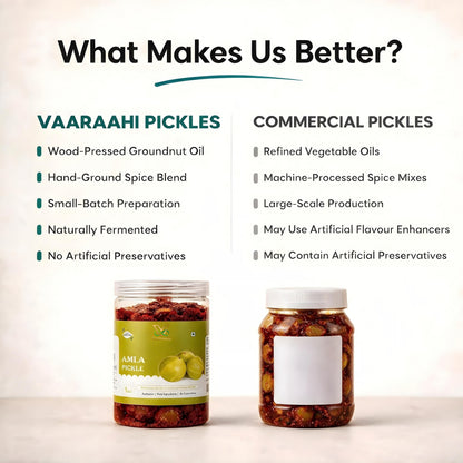 Vaaraahi Pickles quality comparison highlighting traditional small-batch preparation