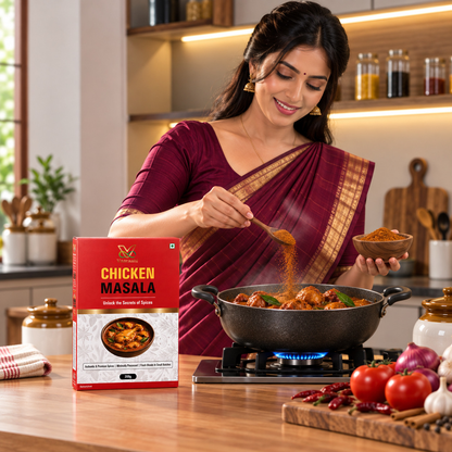 Vaaraahi Chicken Masala used to prepare chicken curry in a modern kitchen