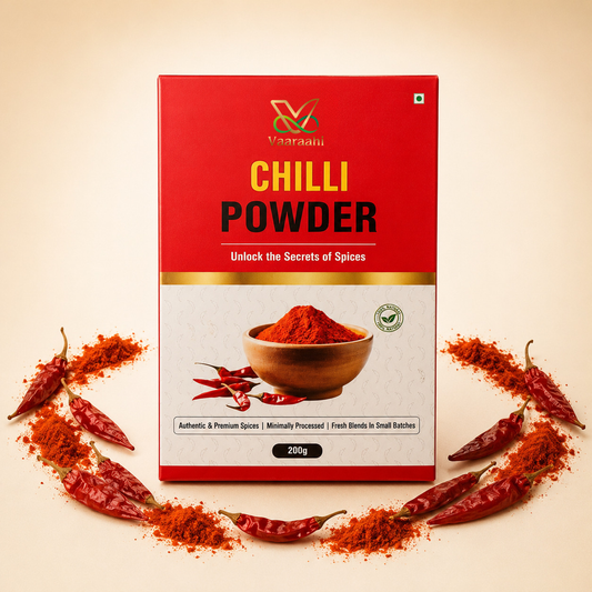 Vaaraahi Chilli Powder 200g with red chillies and chilli powder