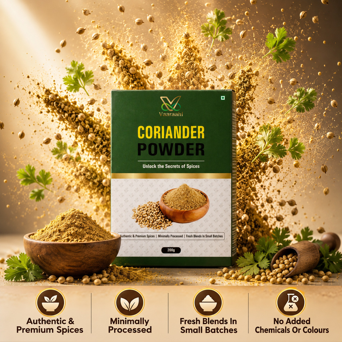 Vaaraahi Coriander Powder with coriander seeds, powder and product features