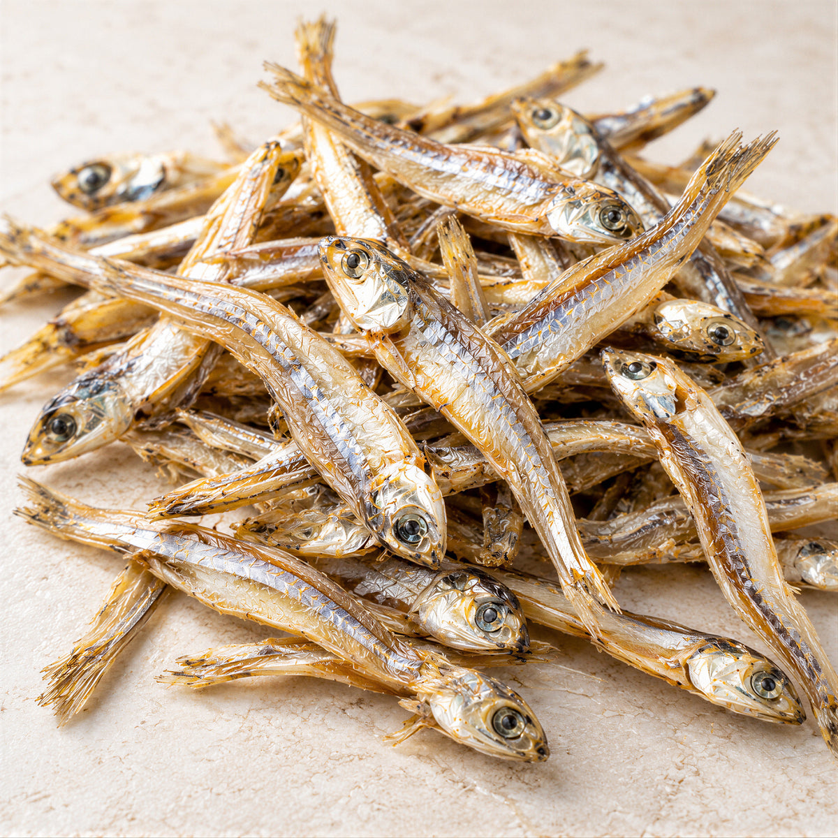 Close-up of naturally sun-dried anchovies