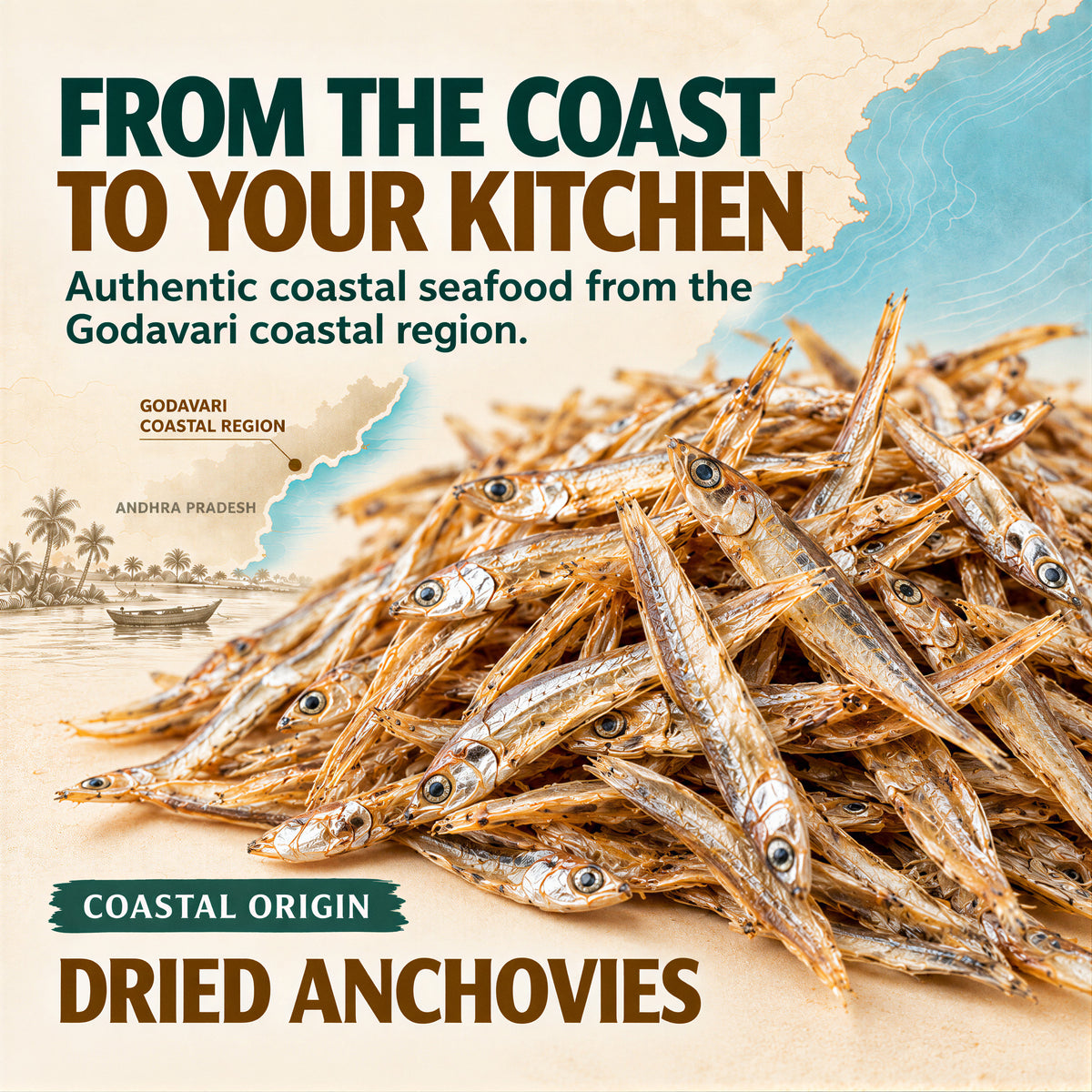 Dried Anchovies sourced from the Godavari coastal region of Andhra Pradesh