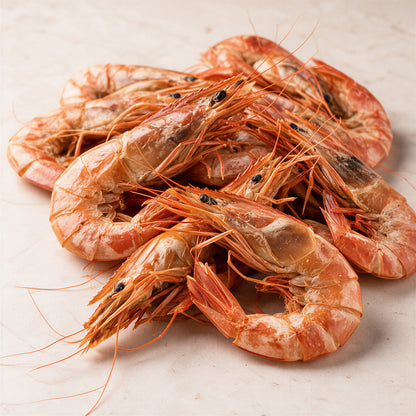 Close-up of naturally sun-dried big prawns