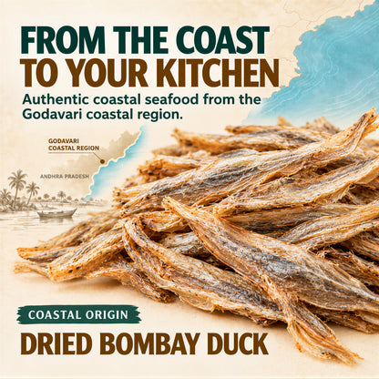 Dried Bombay Duck sourced from the Godavari coastal region of Andhra Pradesh
