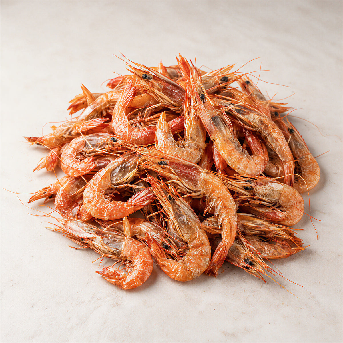 Close-up of naturally sun-dried small prawns