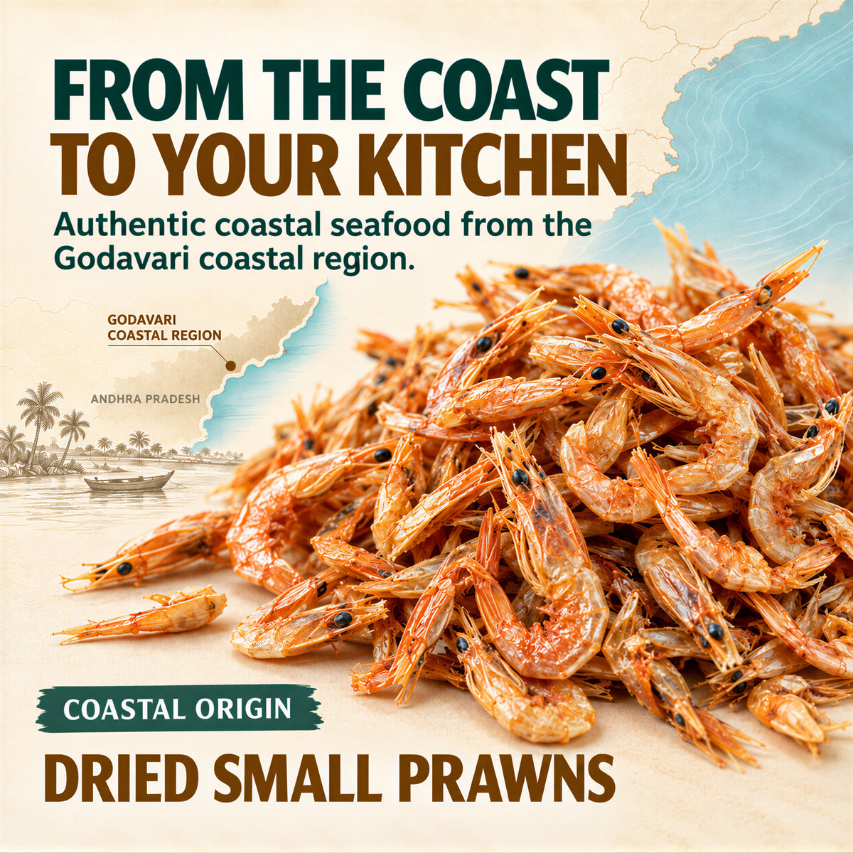 Dried Small Prawns sourced from the Godavari coastal region of Andhra Pradesh