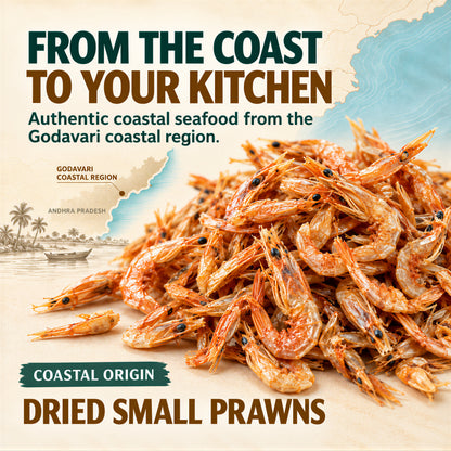 Dried Small Prawns sourced from the Godavari coastal region of Andhra Pradesh