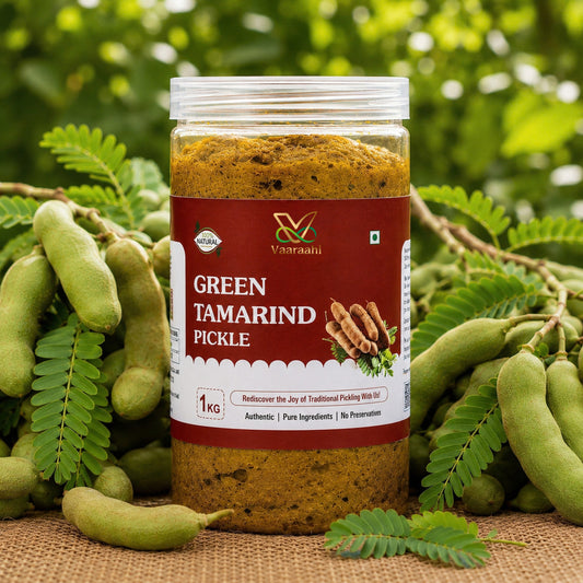 Vaaraahi Green Tamarind Pickle 1kg jar with fresh green tamarind