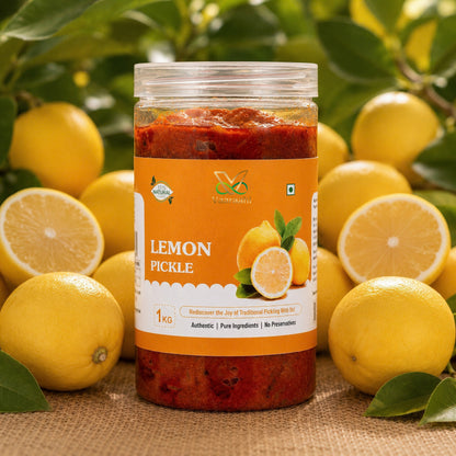 Vaaraahi Lemon Pickle 1kg jar with fresh lemons
