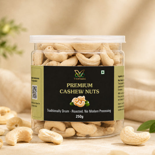 Vaaraahi Premium Cashew Nuts 250g jar with whole cashews