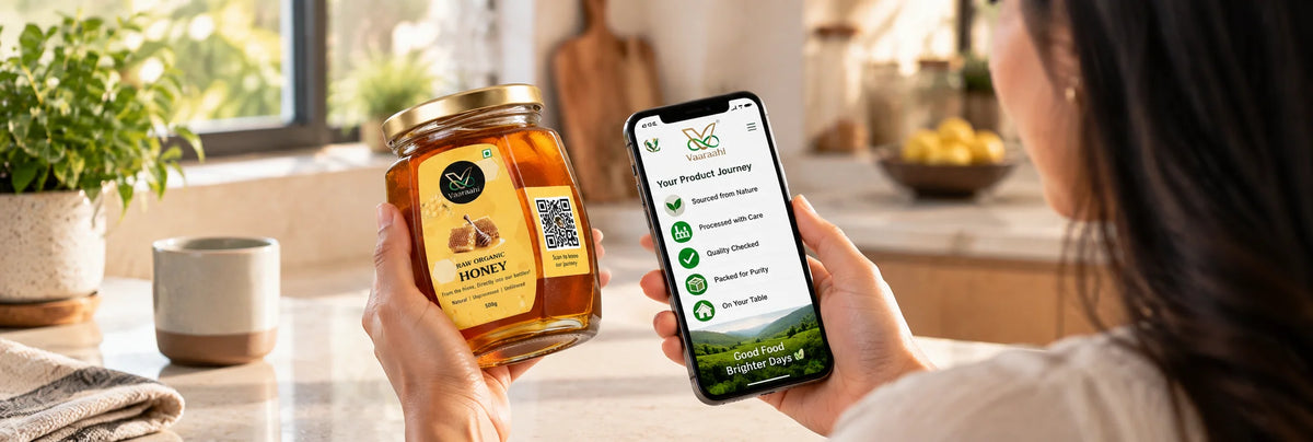 Vaaraahi product with QR code scanned to view its traceability journey