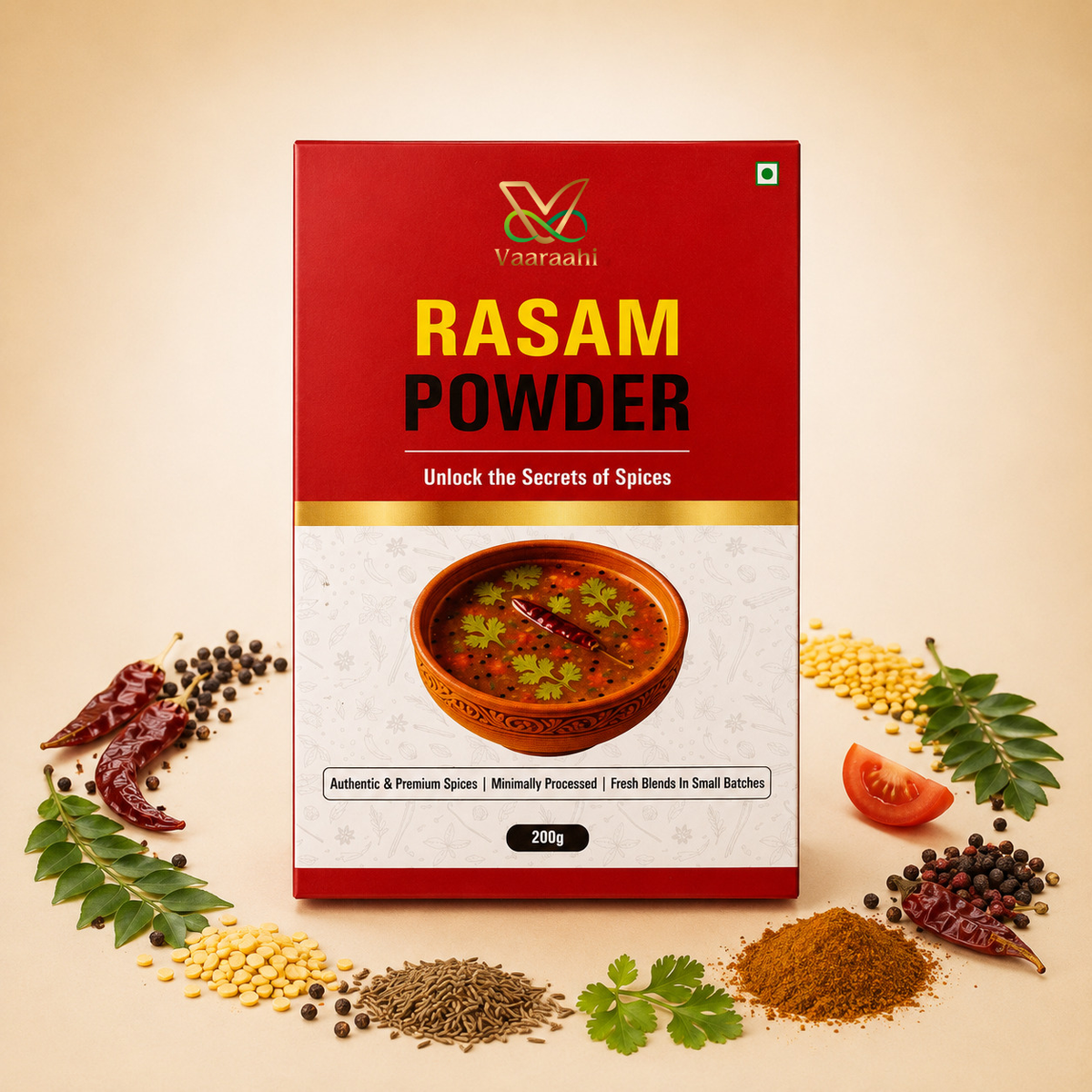 Vaaraahi Rasam Powder 200g with traditional rasam and spices