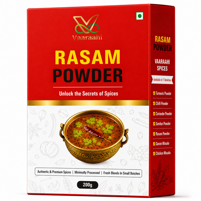 Vaaraahi Rasam Powder 200g box front and side view