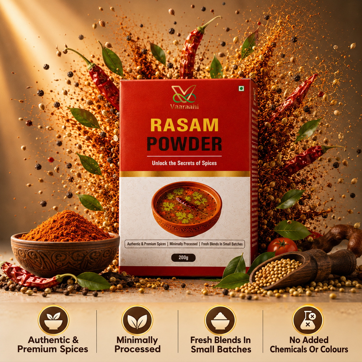 Vaaraahi Rasam Powder with premium spice ingredients and product features