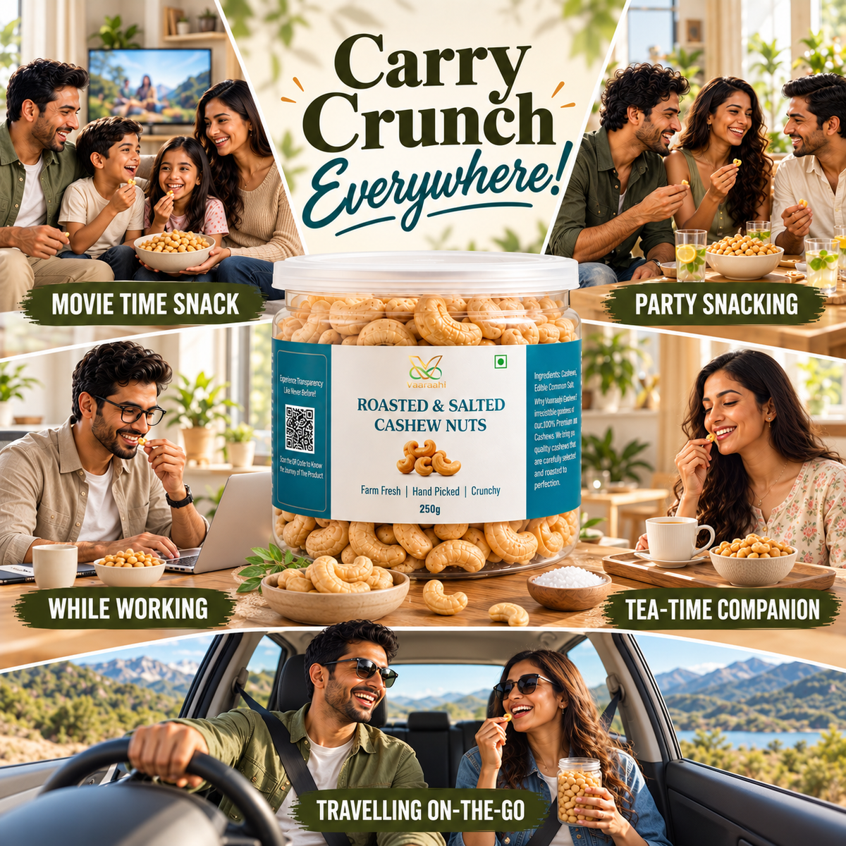 Vaaraahi Roasted & Salted Cashew Nuts for movies, parties, work, tea time and travel