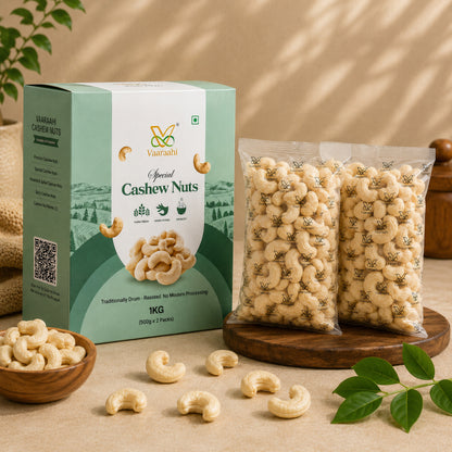 Vaaraahi Special Cashew Nuts 1kg box with two 500g sealed cashew packs