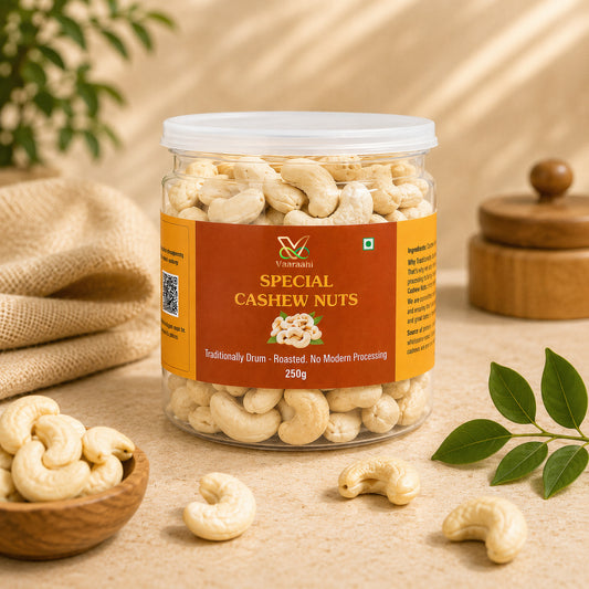 Vaaraahi Special Cashew Nuts 250g jar with large whole cashews