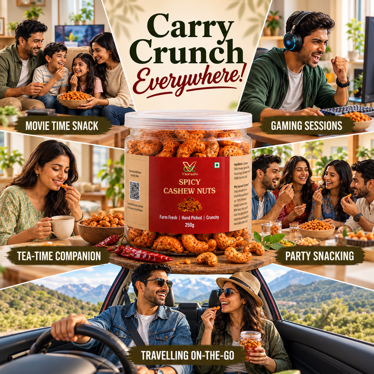 Vaaraahi Spicy Cashew Nuts for movie time, gaming, tea, parties and travel