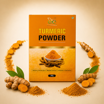 Vaaraahi Turmeric Powder 200g with turmeric roots and turmeric powder