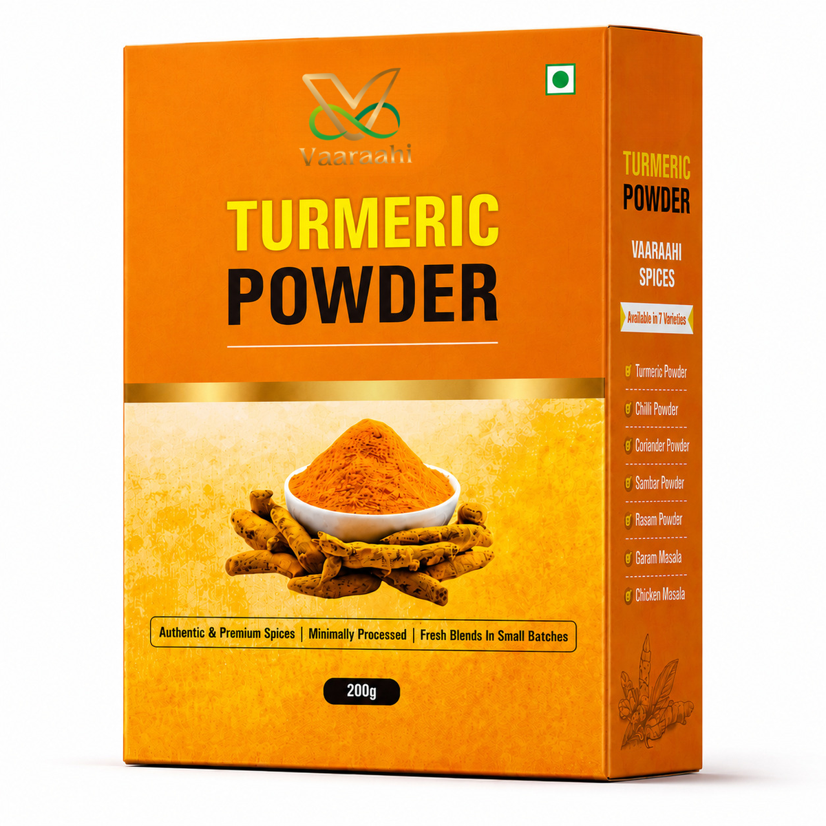 Vaaraahi Turmeric Powder 200g box front and side view