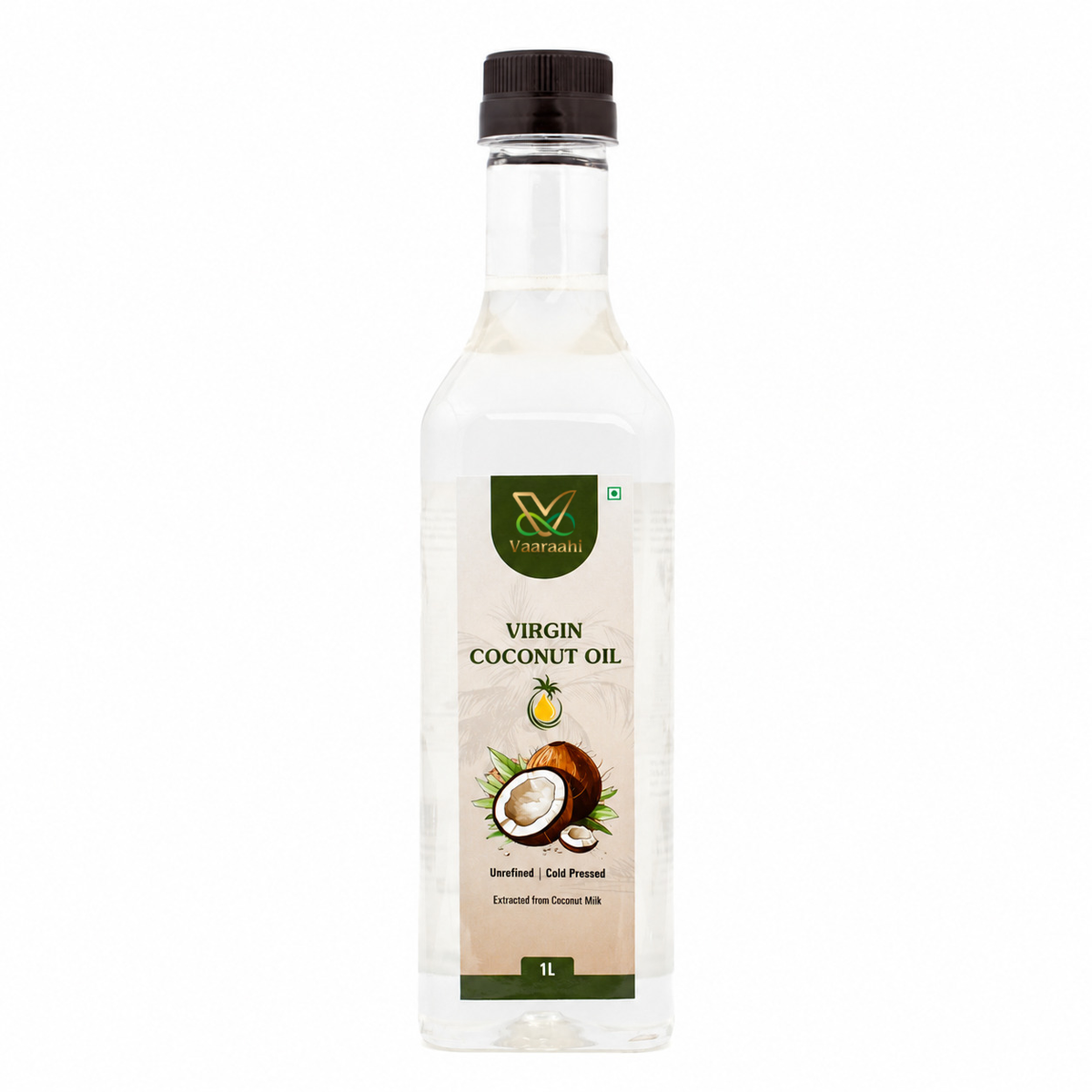 Vaaraahi Virgin Coconut Oil 1L bottle on white background