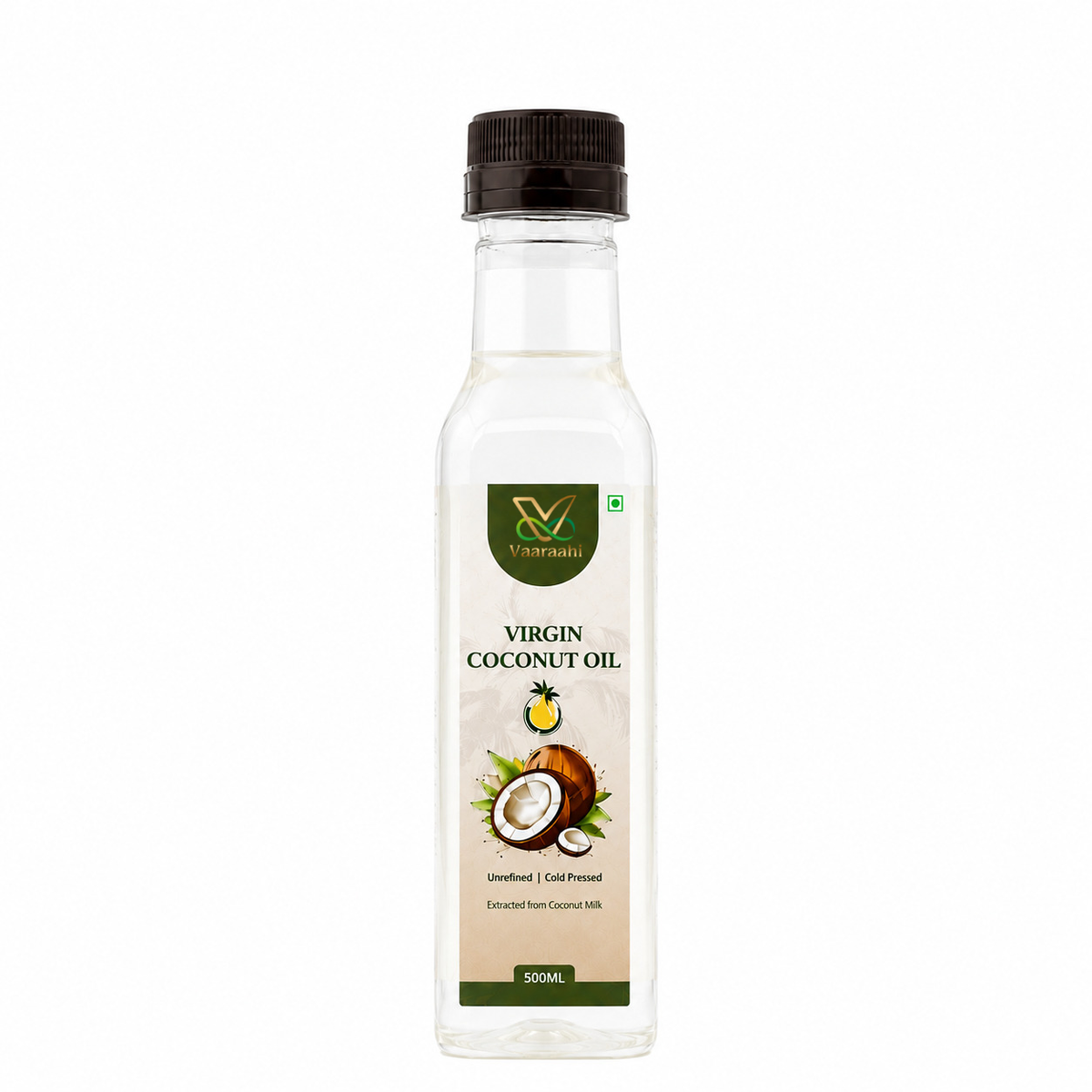 Vaaraahi Virgin Coconut Oil 500ml bottle on white background